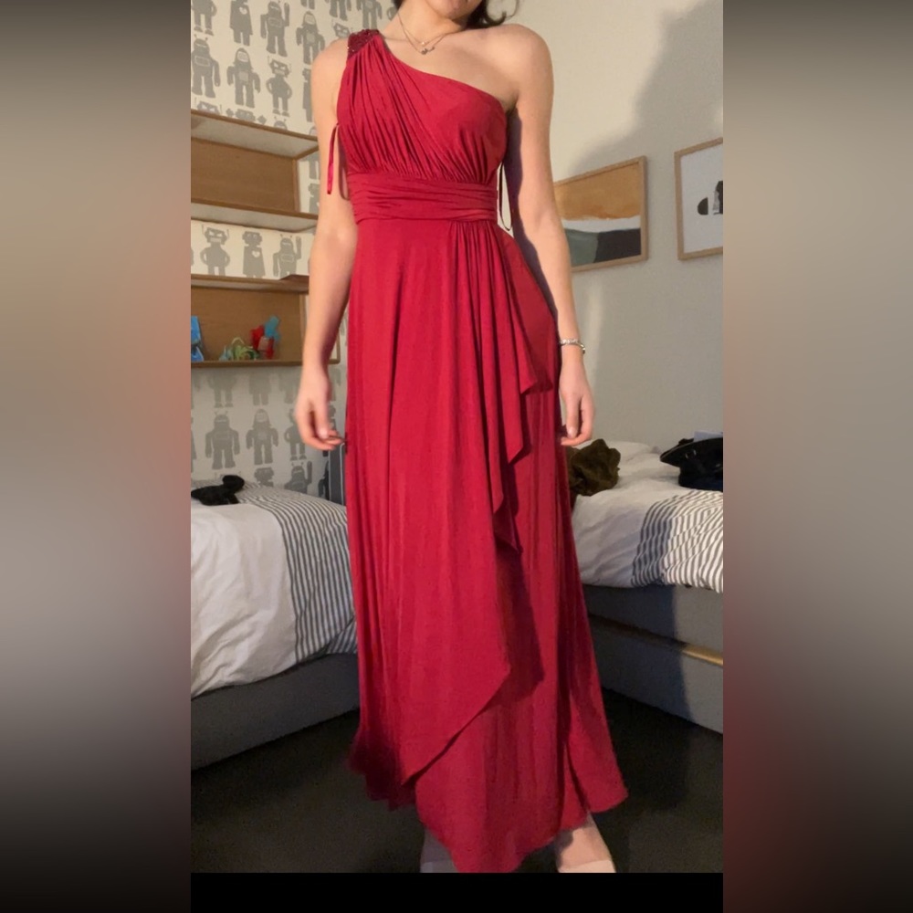 FUSCHIA VIBRANT MAXI ROUCHED DRESS ONE SHOULDER ASYMMETRIC PROM WEDDING EVENT